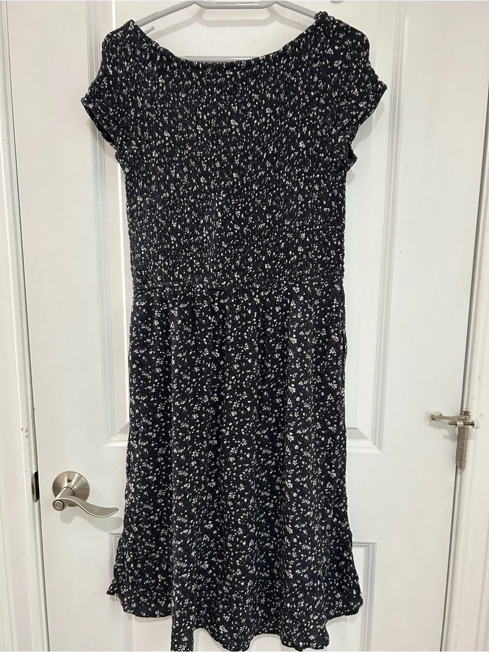 abercrombie kids Black Floral Short Sleeve Smocked Dress